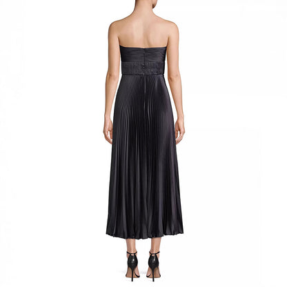 Vestido tubo plisado de satén