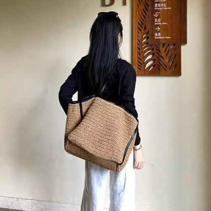 Exquisite Vintage Straw Bag & Large Capacity Women's Commuter Shoulder Bag: Woven Tote & Chic Seaside Vacation Shopping Bag Combo hobo