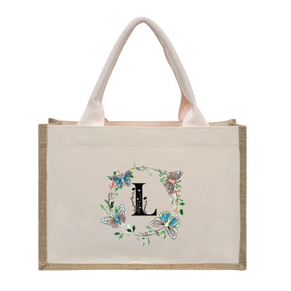 Bolsa de tela de algodón y lino, bolsa de tela con letras estampadas, bolso ligero portátil, bolsa de regalo para compras 