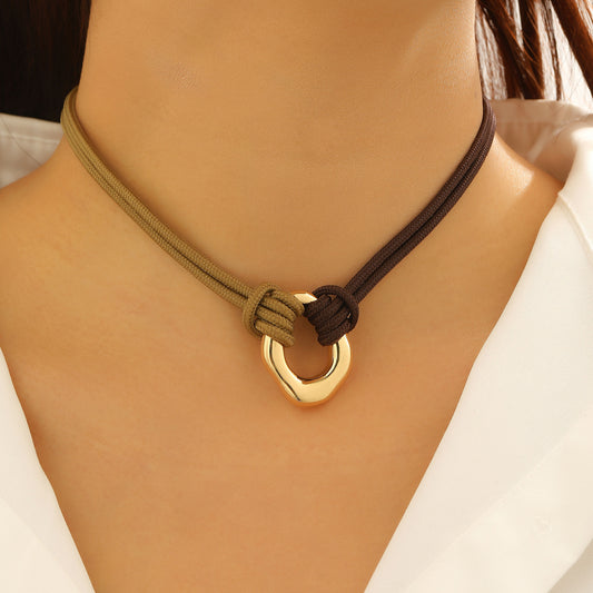 Vintage Round Rope Handmade Knot Choker Geometric Pendant