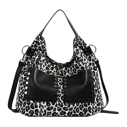 Ladies leopard print large capacity tote bag, vintage hobo bag casual, shoulder bag with crossbody strap, bag underarm bag women