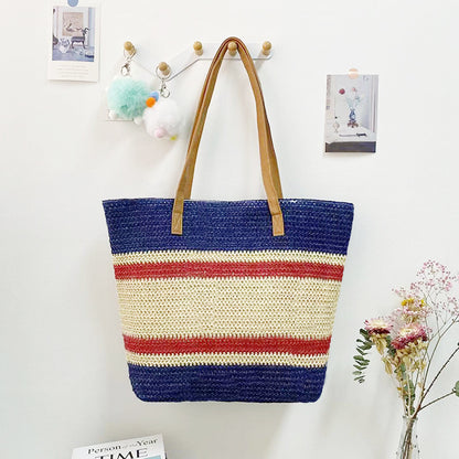 Women’s Straw Woven Shoulder Bag – Paper Rope Tote, Large Beach Shopping Mama Bag