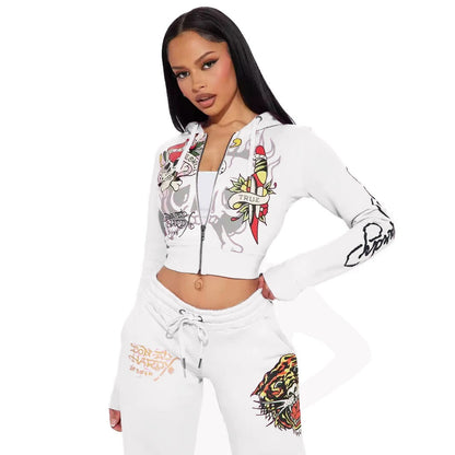 Graffiti print pattern women's high street y2k short sweater set