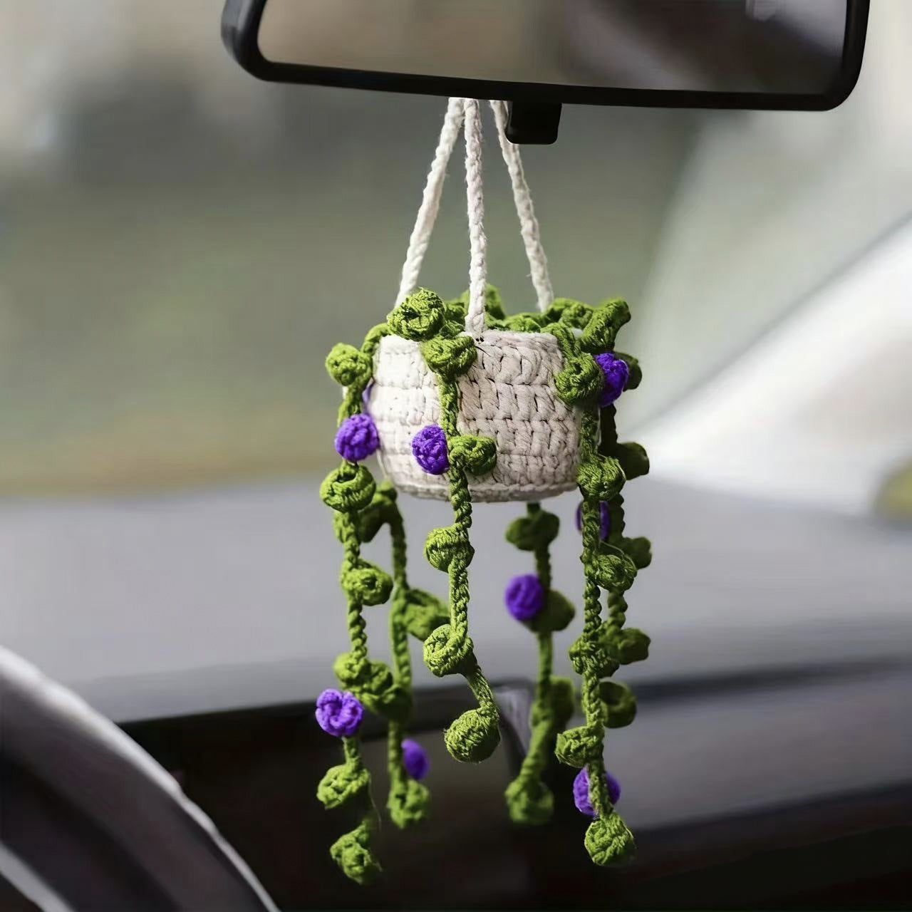 Colgante de planta de coche Decoración de coche Colgante de espejo retrovisor Lana creativa en el coche