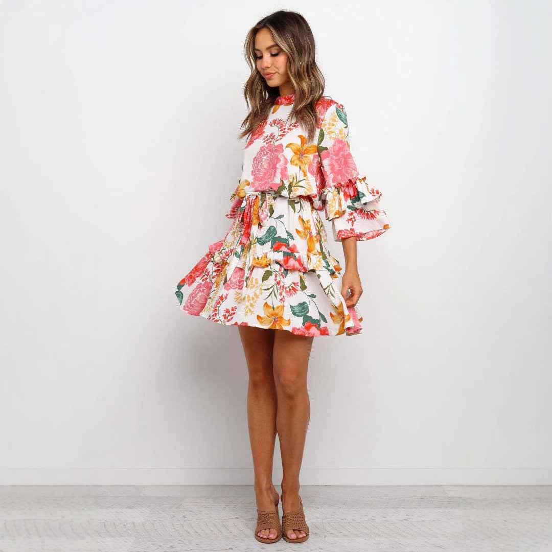 Printed round Neck Shirt dress