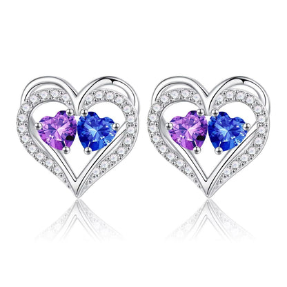 Sterling Silver Birthstone Heart Earrings new