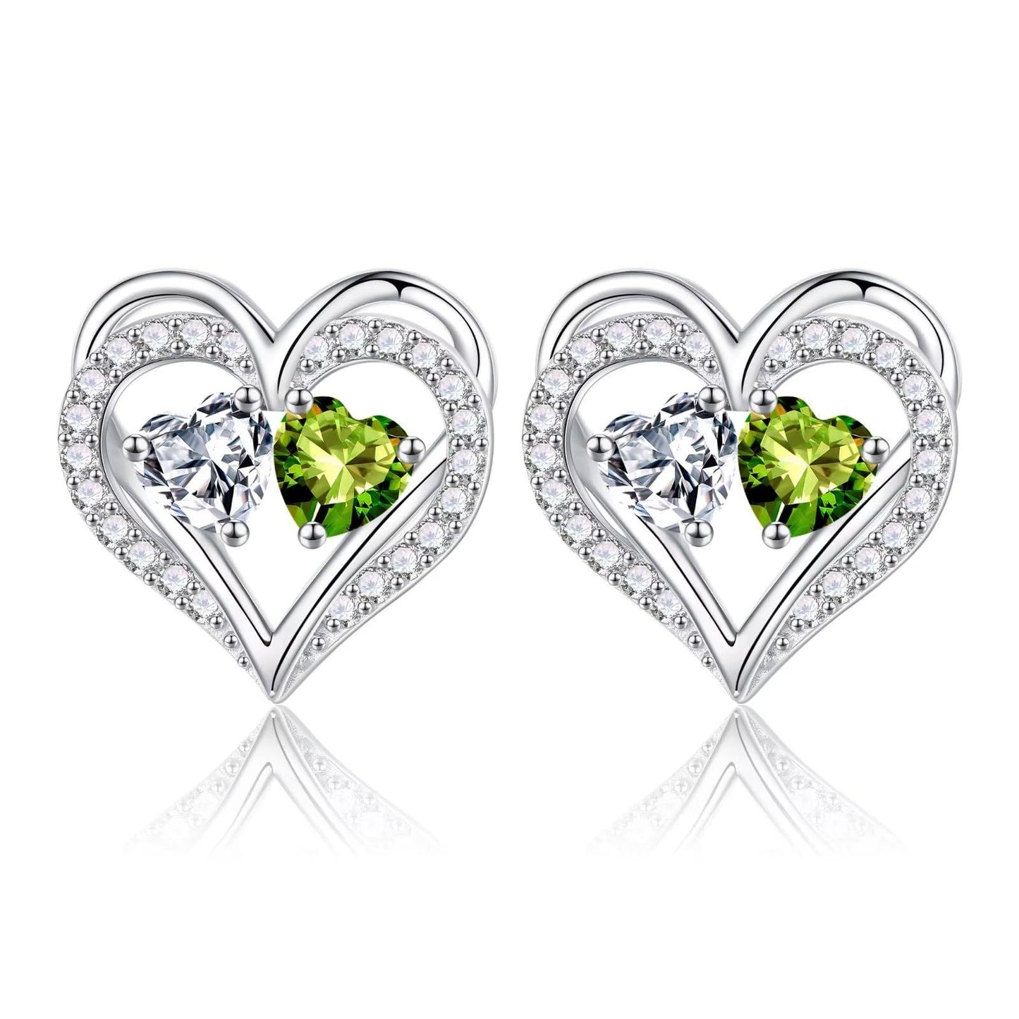 Sterling Silver Birthstone Heart Earrings new
