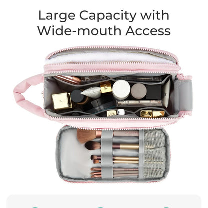 Neceser de viaje portátil – Bolsa de cosméticos compacta para guardar maquillaje, neceser de viaje con organizadores, bolsa de almacenamiento de cosméticos duradera para las necesidades de belleza en cualquier lugar 