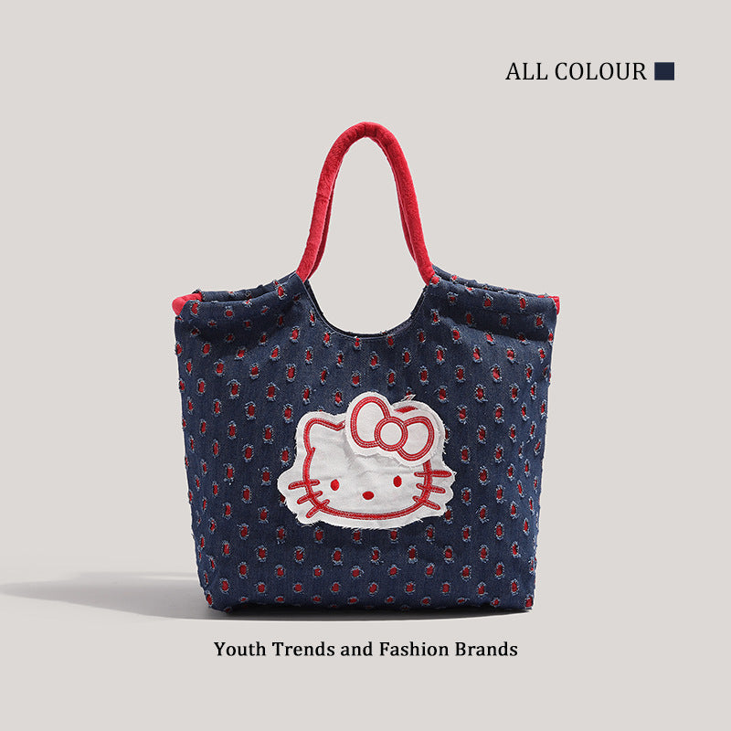 Bolso tote retro de mezclilla, bolso de hombro de gran capacidad, bolso tote versátil y bonito para mujer 