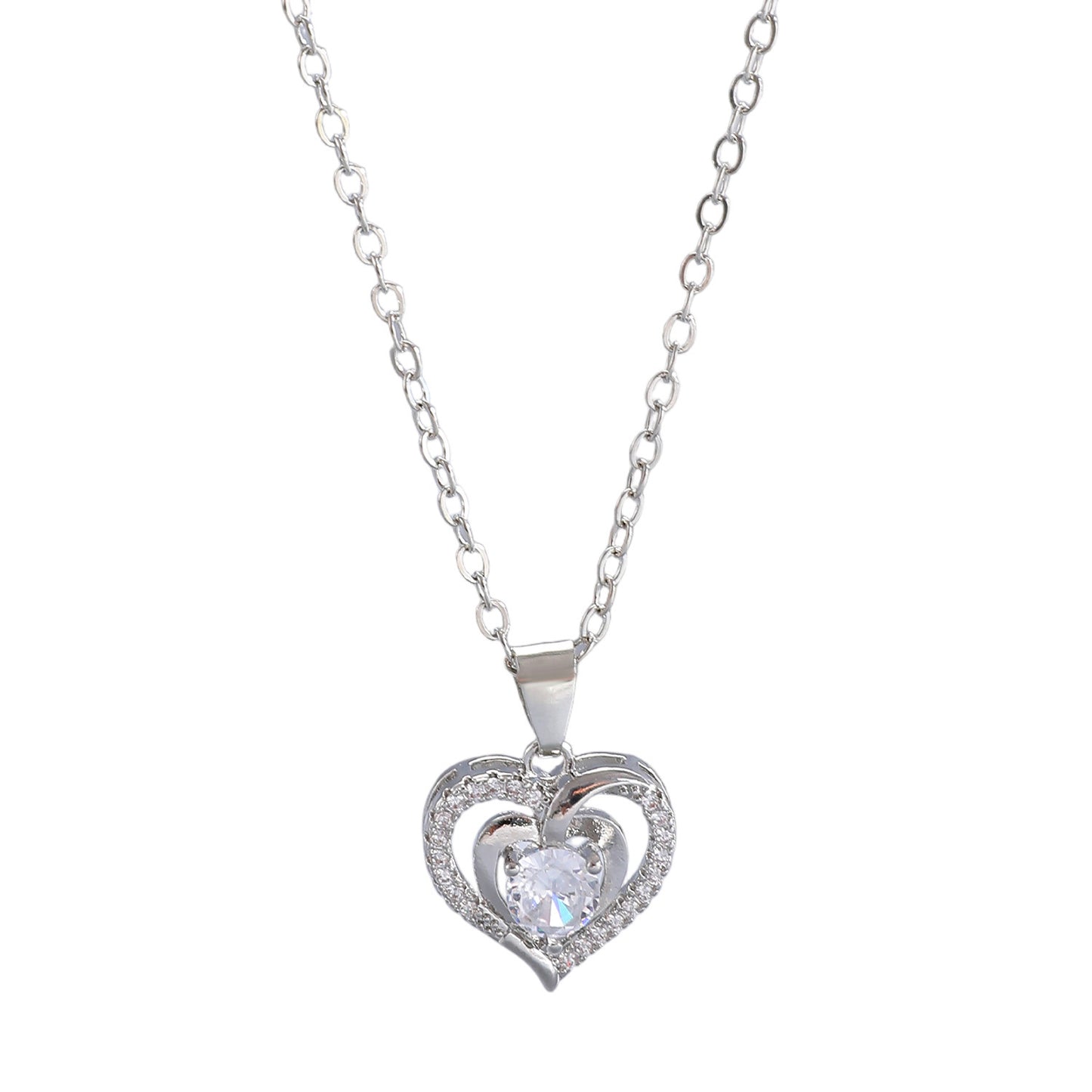 Ocean Heart Valentine's Day Copper Inlaid Zircon Heart Necklace Mother's Day Gift