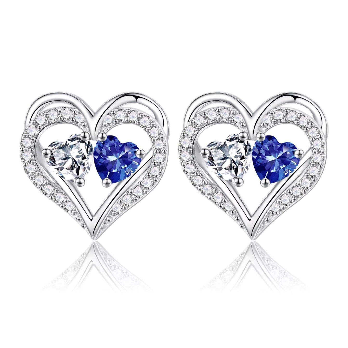 Sterling Silver Birthstone Heart Earrings new