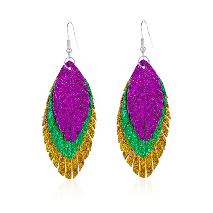 Bohemian Geometric Drop Earrings - Lightweight Feather, Leaf & Multi-Color Fringe Triple Tassel Dangles -dropshippingabc.com