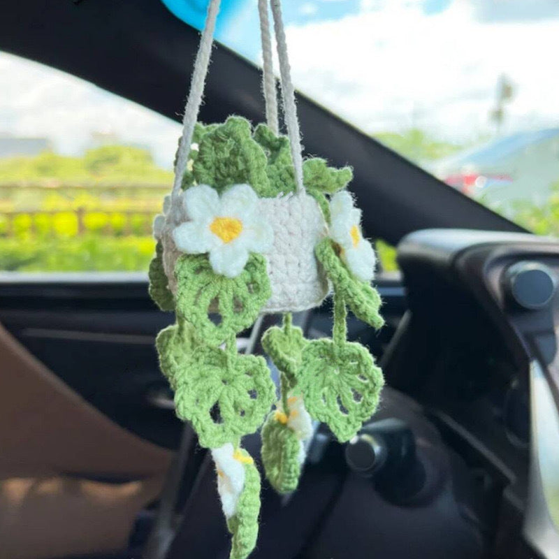 Colgante de planta de coche Decoración de coche Colgante de espejo retrovisor Lana creativa en el coche