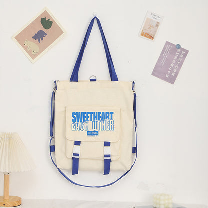 Carry letter pattern printed canvas bag, student shoulder canvas bag, shopping bag with zipper, tote canvas bag