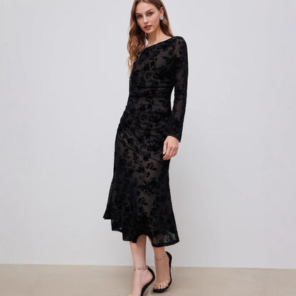 Vestido midi ajustado con efecto desgastado floral