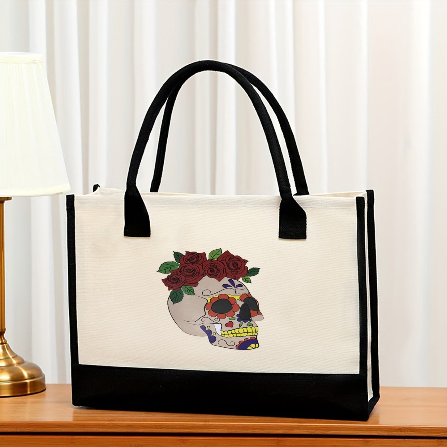 Bolsa de lona, ​​bolsa de lona estampada de gran capacidad para mujer, bolsa de compras portátil, impermeable y a la moda 