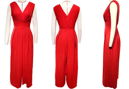 Sleeveless Jumpsuit High Waist Slim Straight Leg Wide -dropshippingabc.com