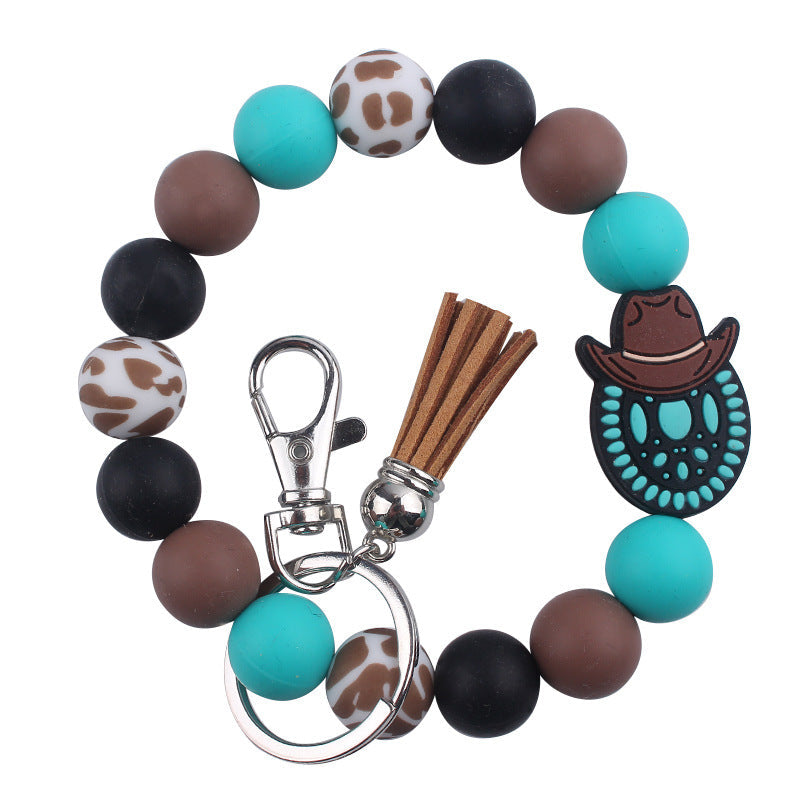 Silicone Beaded Keychain Wristlet Key Ring Bracelet Cute Car Key Chain Holder for Women Girls -dropshippingabc.com