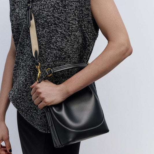 Bolso hobo portátil con cierre de cordón elegante - Bolso bandolera tipo cubo con cordón ajustable 