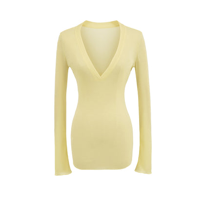 Deep V Neck Sheer T-Shirt