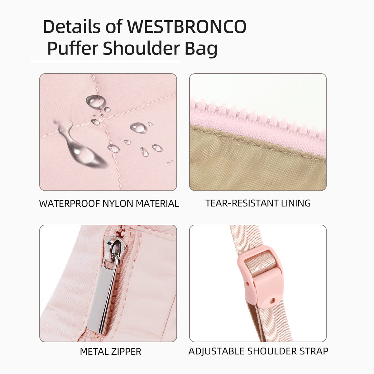 Bolso de nailon de gran capacidad para mujer, bolso de hombro versátil, bolso de seda y algodón de color liso, bolso acolchado tipo hobo 