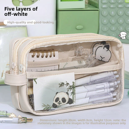 Estuche transparente de gran capacidad para lápices: caja de material escolar con diseño perfecto para niñas de primaria y secundaria, con separación sencilla. 