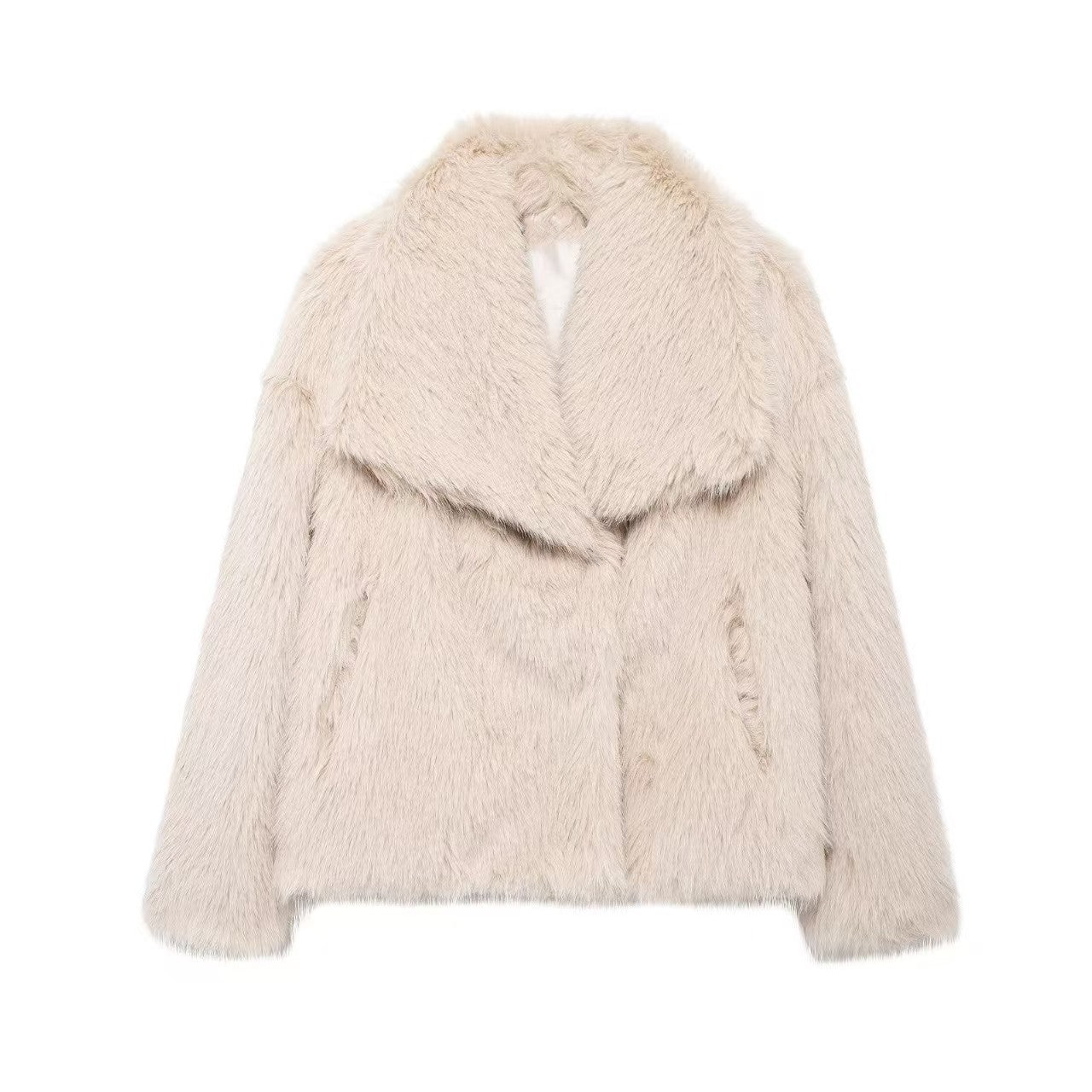 Women's Faux Fur Coat with Large Lapel Trendy