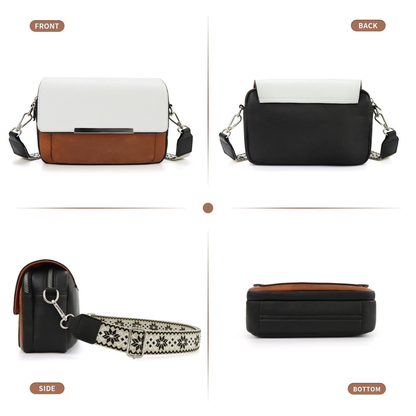 Women's small crossbody bag with flaps, multifunctional small square bag, wide shoulder strap mail carrier women's bag contrasting colors