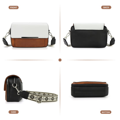 Women's small crossbody bag with flaps, multifunctional small square bag, wide shoulder strap mail carrier women's bag contrasting colors