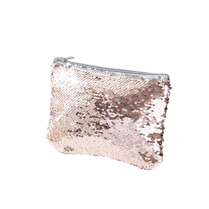 Mermaid sequined pencil case, two-color stationery storage bag, portable cosmetics change purse, small purse