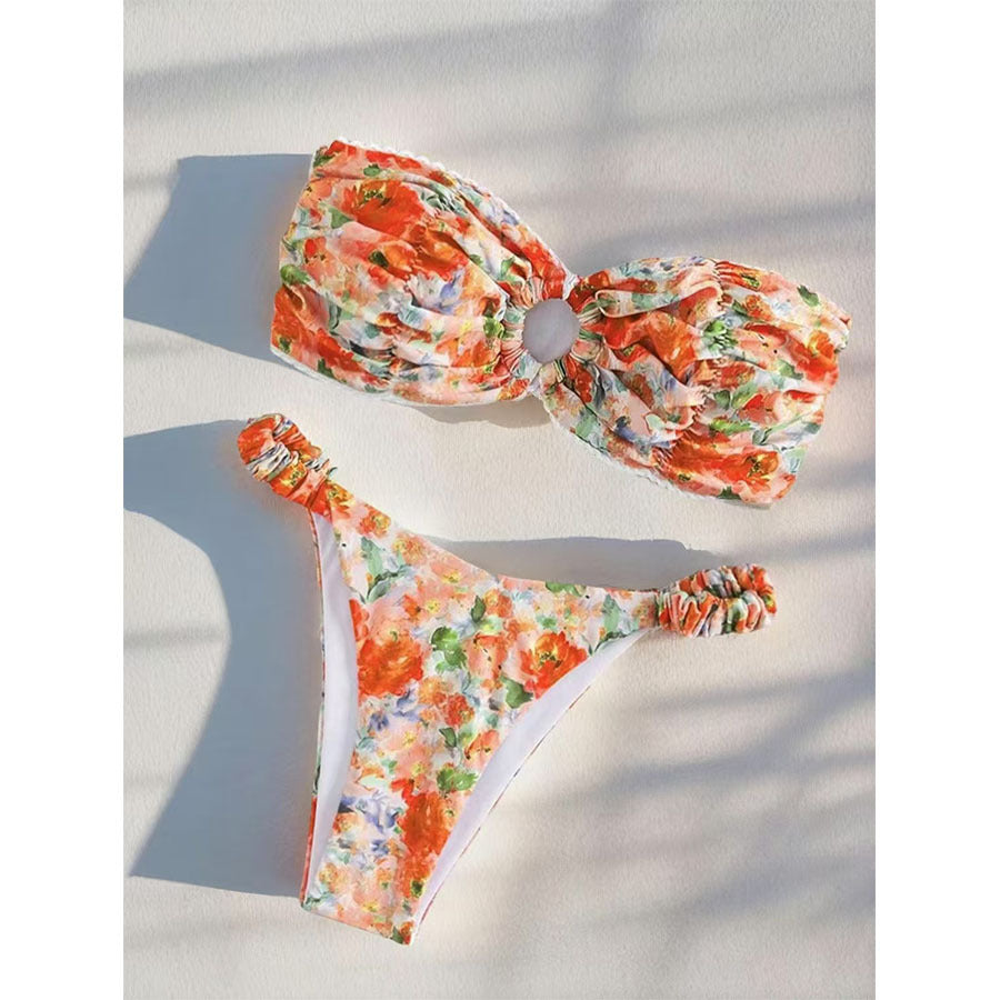 Floral Bandeau Bikini Set - Sexy Tube Top & High-Cut Split Bottom Swimsuit for Women -dropshippingabc.com