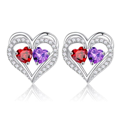 Sterling Silver Birthstone Heart Earrings new