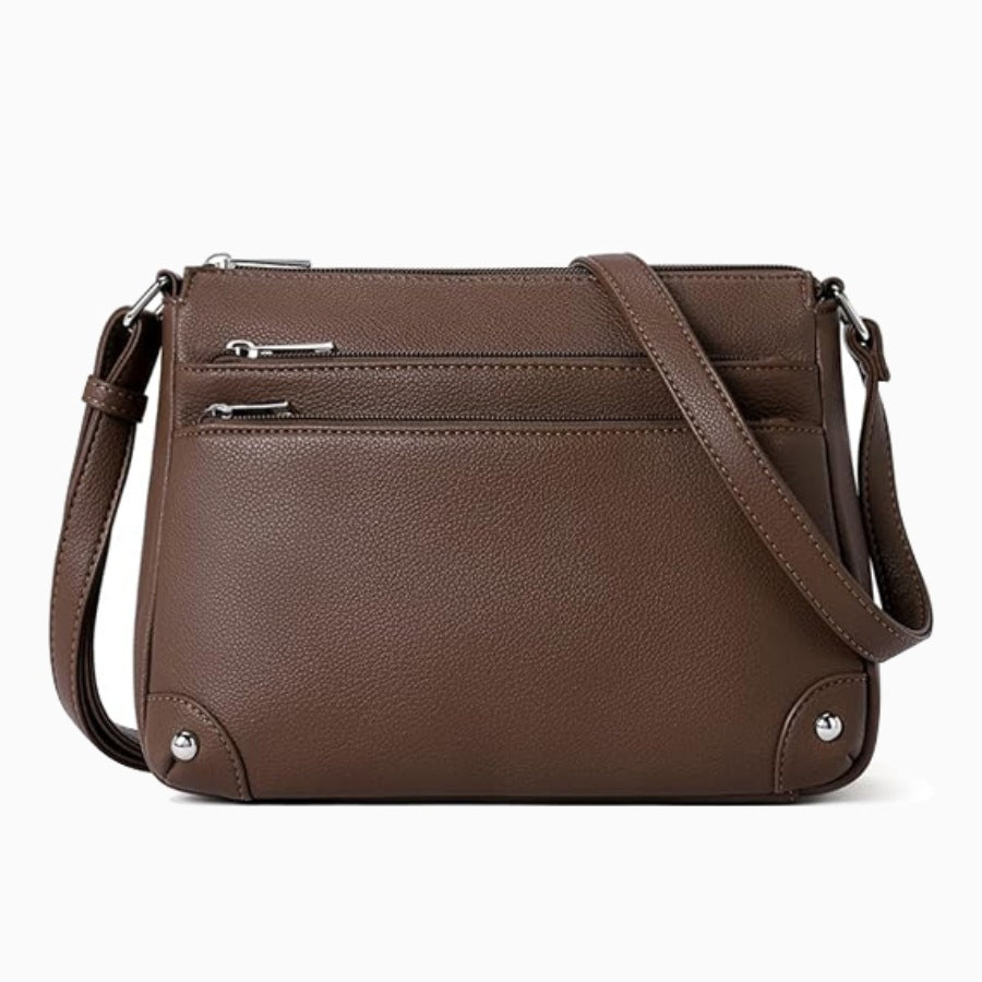 Small crossbody bag for women, shoulder bag multi-zip pocket bag, classic function messenger bag