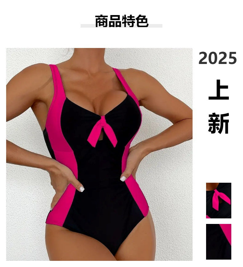 Women's Sling Slimming Color Block One-Piece Swimsuit Slim Bikini Swimwear