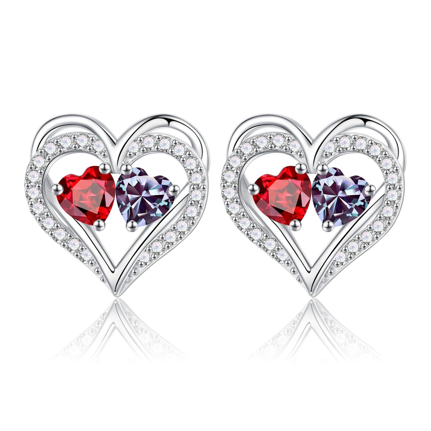 Sterling Silver Birthstone Heart Earrings new