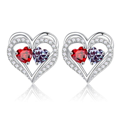 Sterling Silver Birthstone Heart Earrings new