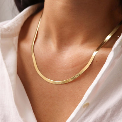14K Gold Plated Herringbone Choker Necklace - Dainty Thin Snake Chain Layered Jewelry for Women -dropshippingabc.com