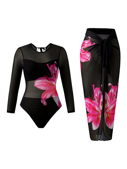 Women's Long Sleeve One Piece Swimsuit Sun Protection Quick Dry Bathing Suit