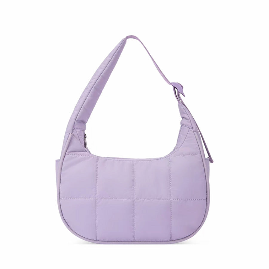 Bolso de nailon de gran capacidad para mujer, bolso de hombro versátil, bolso de seda y algodón de color liso, bolso acolchado tipo hobo 