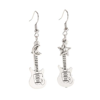 Fashion Guitar Music Instrument Necklace & Earrings Women Hip Hop Moon Star Pendant
