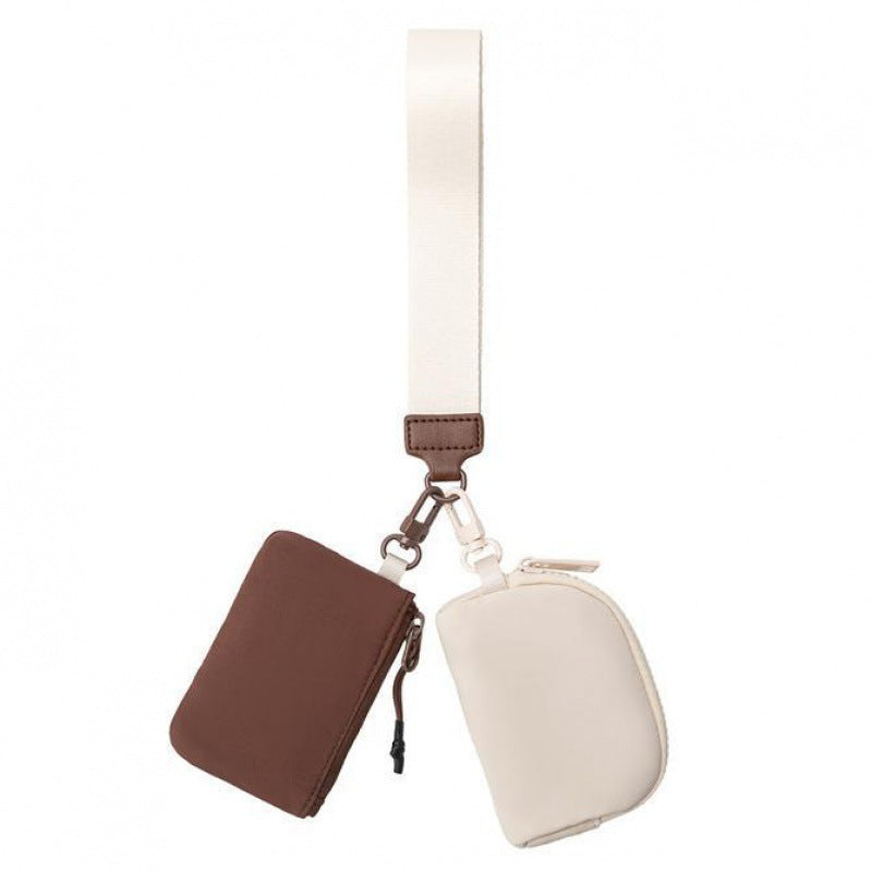 Bolsa de identificación de nailon impermeable, bolso doble portátil multifuncional pequeño, monedero con llavero, monedero de pulsera para mujer informal, bolso de pulsera informal, monedero de pulsera tipo neceser. 