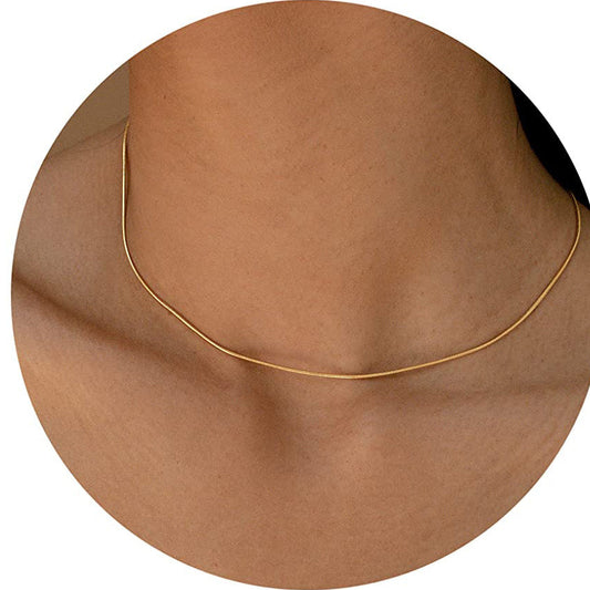 14K Gold Plated Herringbone Choker Necklace - Dainty Thin Snake Chain Layered Jewelry for Women -dropshippingabc.com