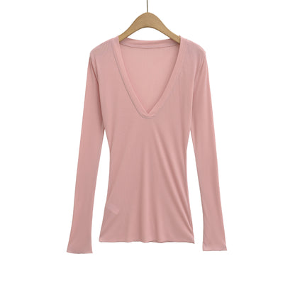 Deep V Neck Sheer T-Shirt black