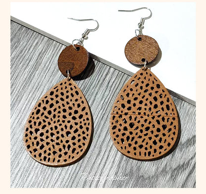Bohemian Wood Disc and Leather Tassel Earrings