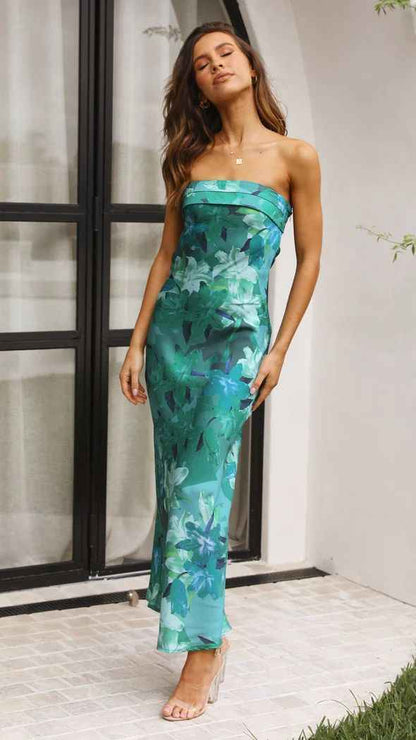 Women's Square Neck Corset Maxi Dress - Floral Printed High Waist A-Line Long Dress