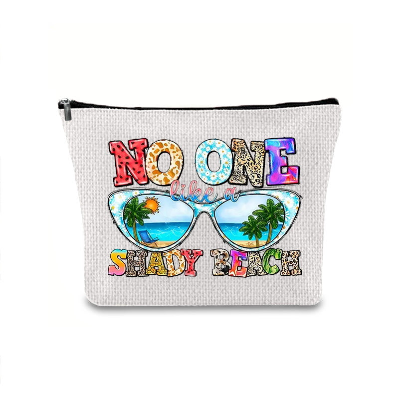 Linen printed cosmetic bag, cosmetic lipstick storage bag, small simple zipper evening clutch bag,