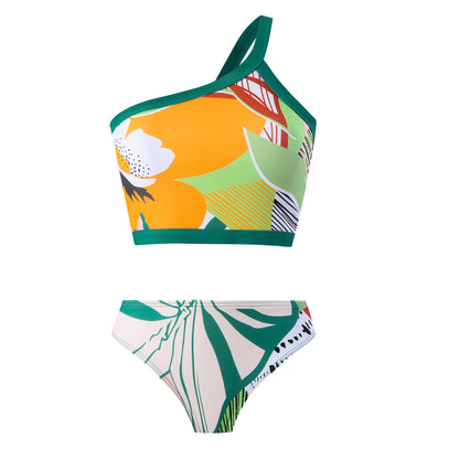 Vintage high waist split three-piece swimsuit women's bikini swimsuit chiffon beach skirt set