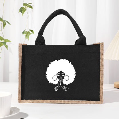 Bolsa de tela de algodón y lino, bolsa de tela con letras estampadas, bolso ligero portátil, bolsa de regalo para compras 