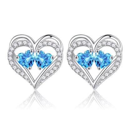 Sterling Silver Birthstone Heart Earrings new