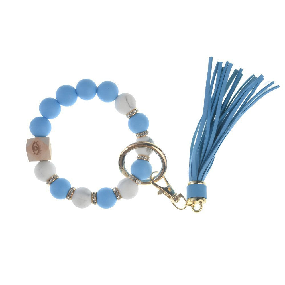 Llavero con borla de PU para bolso de mujer, llavero de silicona con cuentas, pulsera, llavero de coche, bonito soporte para mujeres y niñas. 